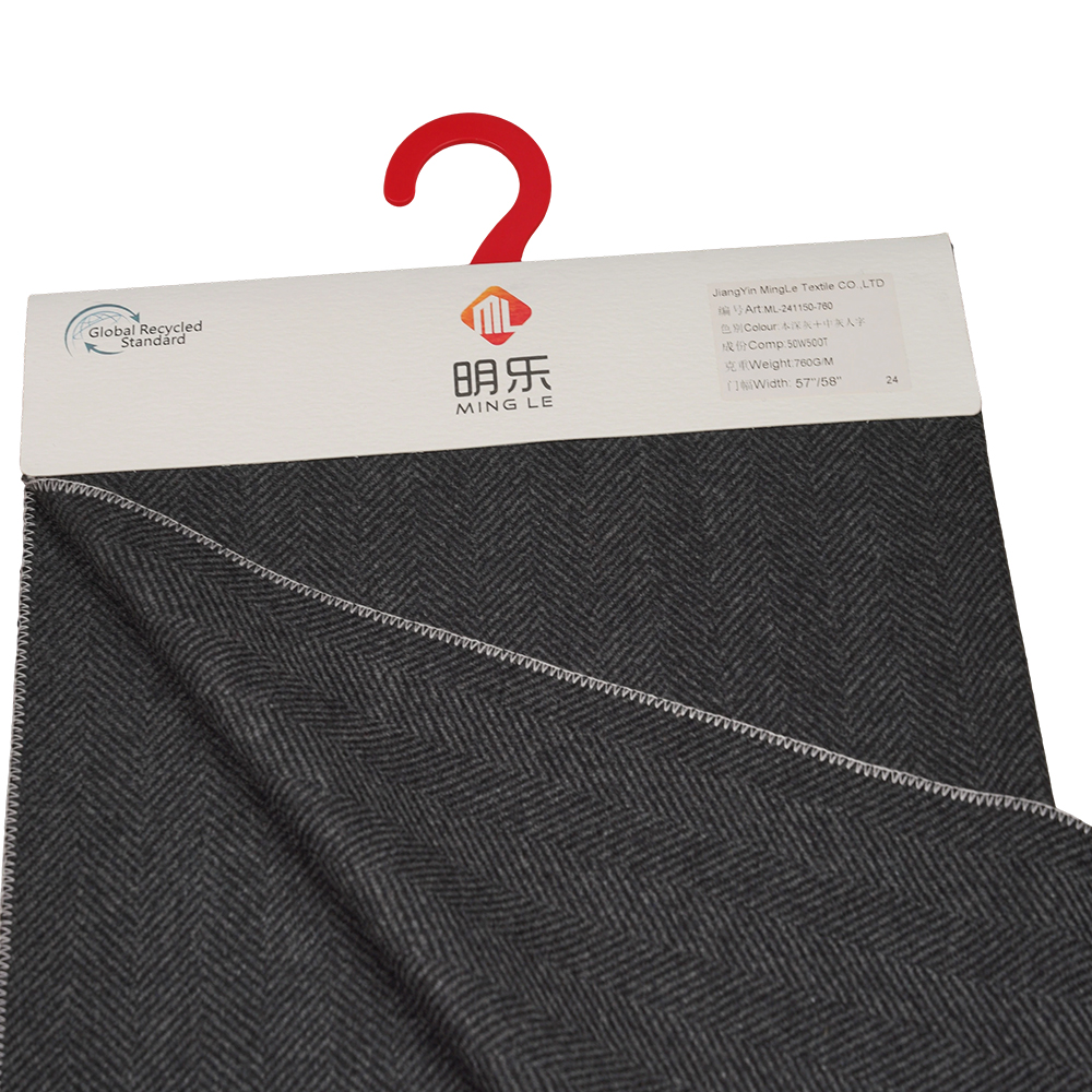 50% Wool, 50% Other Fiber, 760G/M, Dark Gray + Medium Gray, Plaid Herringbone Pattern Melton Fabric, ML-241150-760