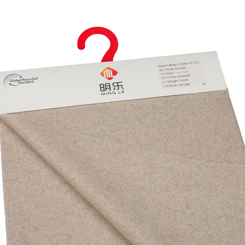 50 % vlna, 40 % polyester, 10 % iné vlákno, 770 G/M, pasta z prírodných svetlých fazúľ, Twill Melton Fabric, ML-0124-4425