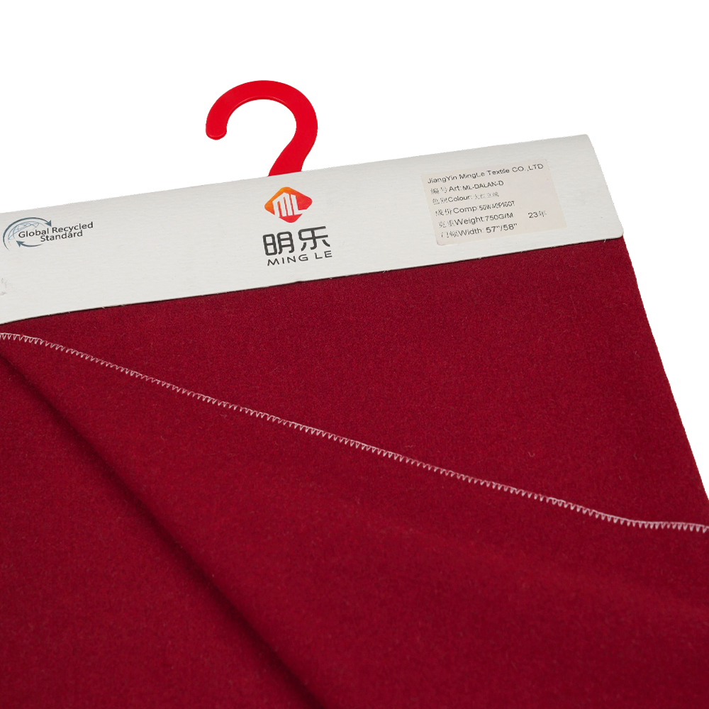 50 % vlna, 40 % polyester, 10 % iné vlákno, 750 G/M, svetločervená, tkanina so vzpriameným vlasom, ML-DALAN-D